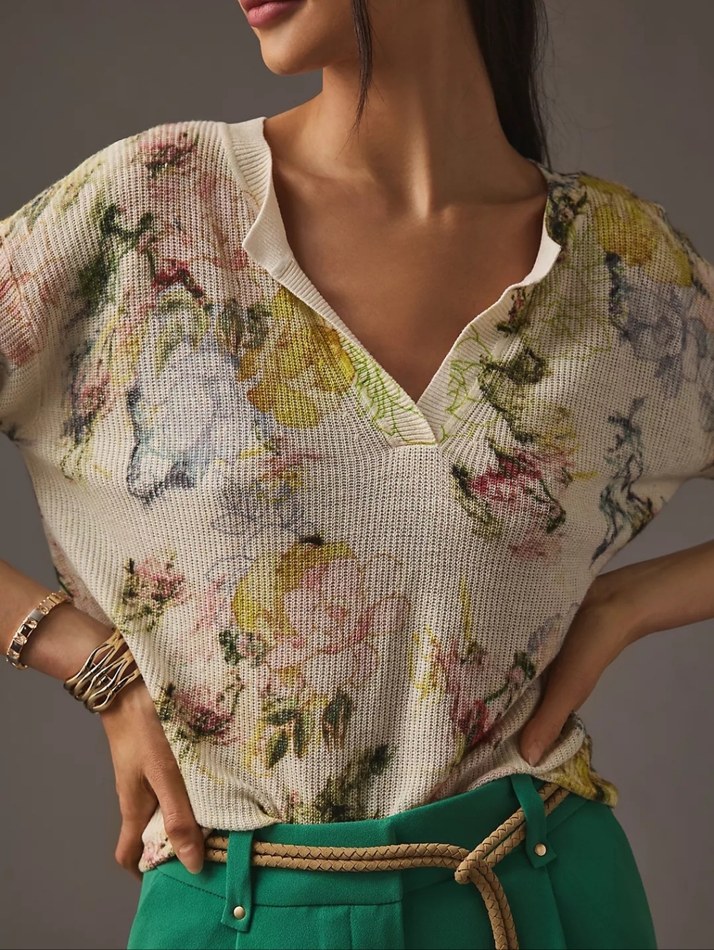 Anthropologie Printed V-neck Sweater